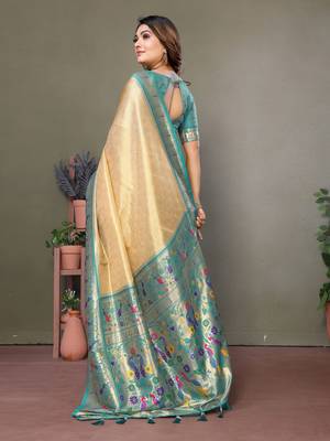  chiku faux banarasi tissue silk blend partywear saree 2