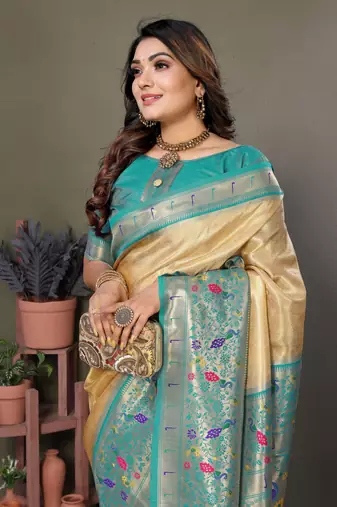  chiku faux banarasi tissue silk blend partywear saree