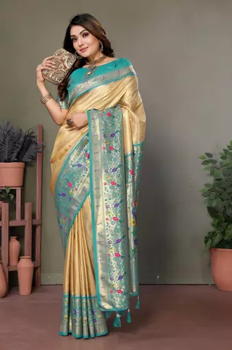  chiku faux banarasi tissue silk blend partywear saree