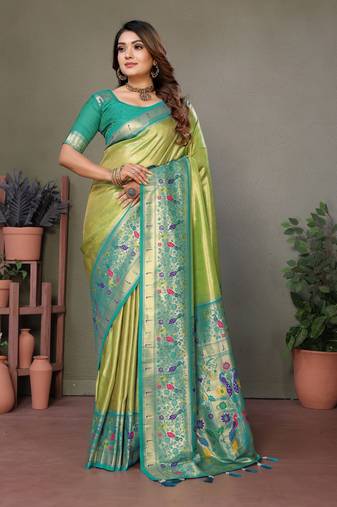  olive banarasi tissue silk blend partywear saree