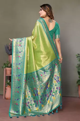  olive faux banarasi tissue silk blend partywear saree