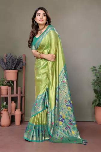  olive faux banarasi tissue silk blend partywear saree