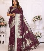 Brown kochi silk blend woven jari bandhej designer festive saree