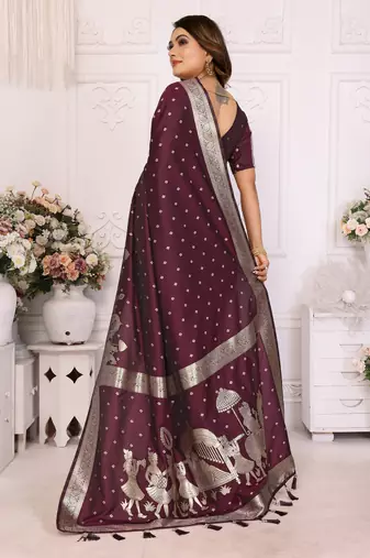 Brown kochi silk blend woven zari bandhej festive saree