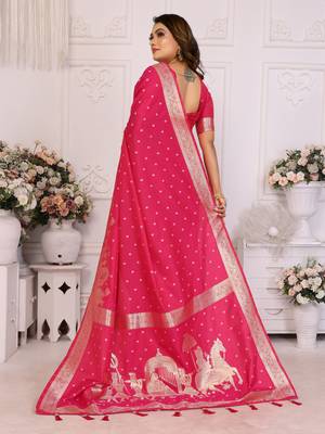 Pink kochi silk blend woven zari bandhej festive saree 2