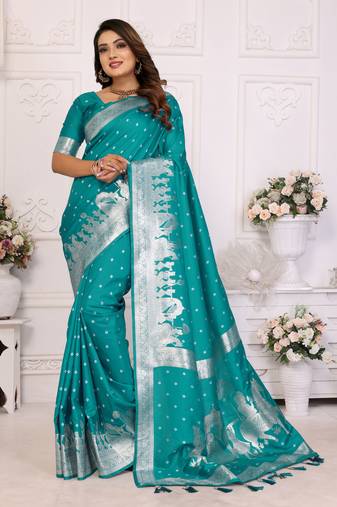 Rama kochi silk blend woven jari bandhej designer festive saree