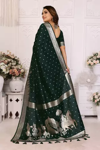 Green kochi silk blend woven zari bandhej festive saree