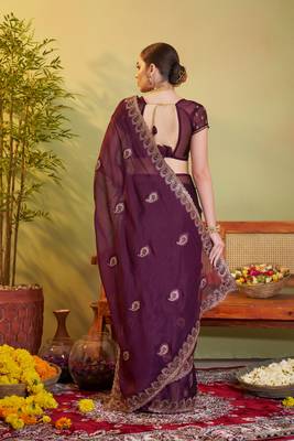 Wine sitara chiffon designer partywear saree for rich indian looks 2