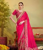 Pink barfi satin designer partywear saree
