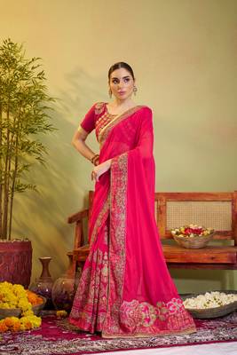 Pink barfi satin designer partywear saree 2