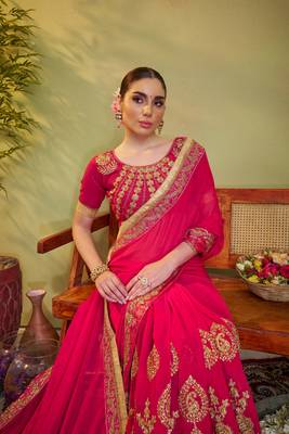 Pink barfi satin designer partywear saree 3