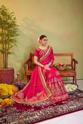 Pink barfi satin designer partywear saree 5