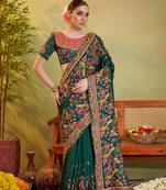 Green barfi satin designer partywear saree