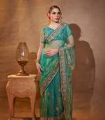 Sea green tissue organza designer partywear saree