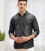 Men's double pocket distressed denim shirt | western denim shirt for men