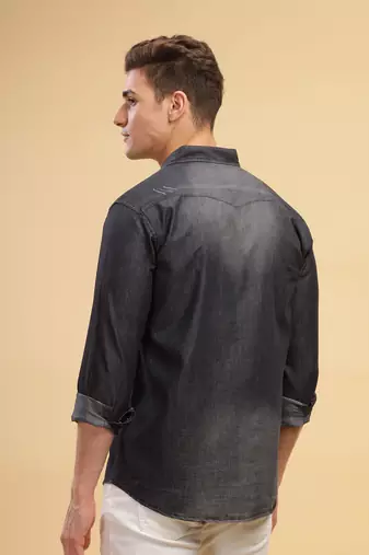 Men's double pocket distressed denim shirt | western denim shirt for men