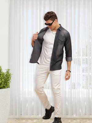 Men's double pocket distressed denim shirt | western denim shirt for men 3