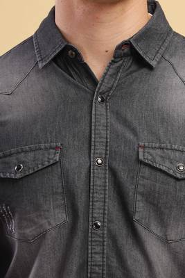 Men's double pocket distressed denim shirt | western denim shirt for men 4