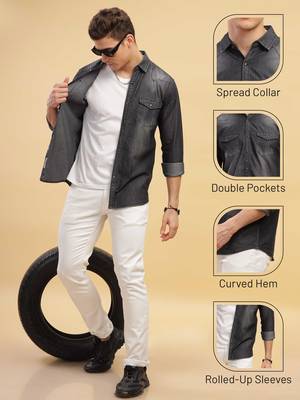 Men's double pocket distressed denim shirt | western denim shirt for men 5