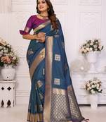 Blue graceful soft silk blend saree with woven zari work