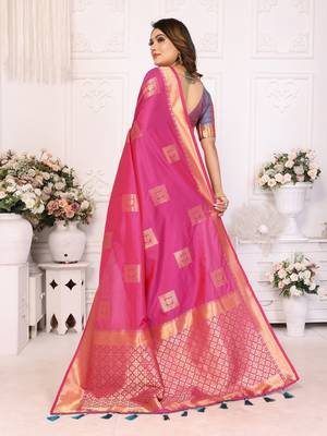 Pink graceful soft silk blend saree with woven zari work 2
