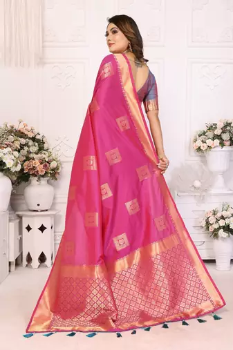 Pink graceful soft silk blend saree with woven zari work