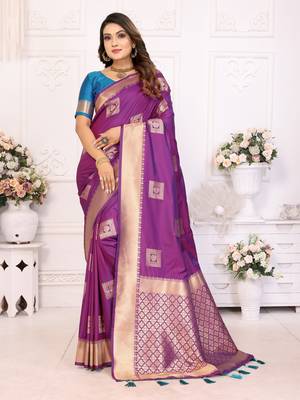 Purple graceful soft silk blend saree with woven zari work 1