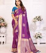 Purple graceful soft silk blend saree with woven zari work