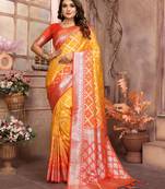 Yellow kochi silk blend party saree