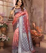 Orange kochi silk blend party saree