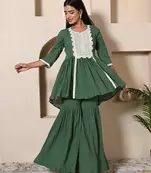 Green Short Kurta Sharara Set With Heavy Lace Work For Festival Wear 