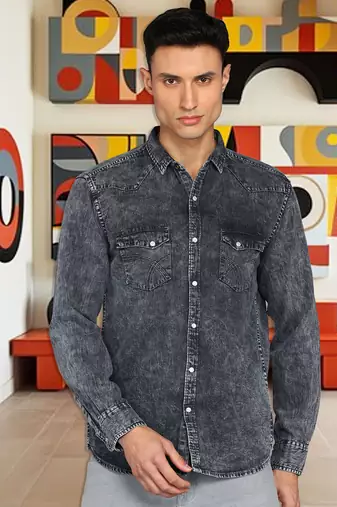 Men's denim casual shirt | double pocket shirt for men