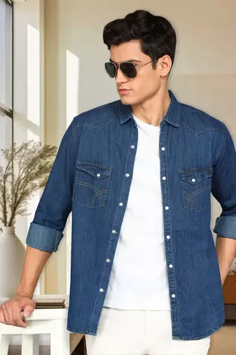 Men's denim casual shirt | double pocket shirt for men