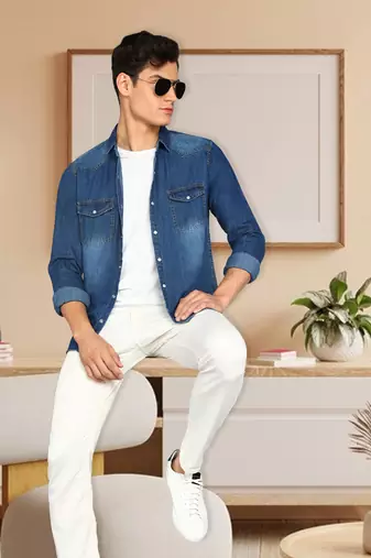 Men's denim casual shirt | double pocket shirt for men