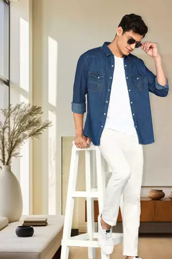 Men's denim casual shirt | double pocket shirt for men