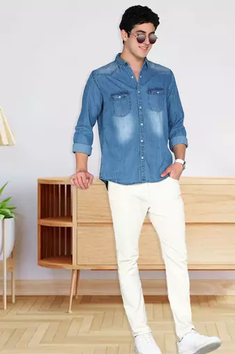 Men's denim casual shirt | double pocket shirt for men