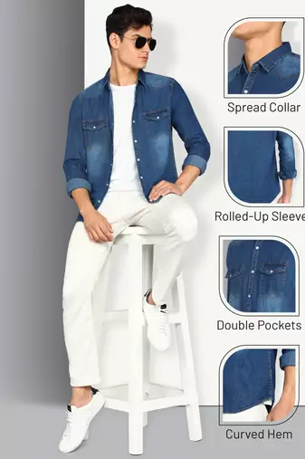Men's denim casual shirt | double pocket shirt for men