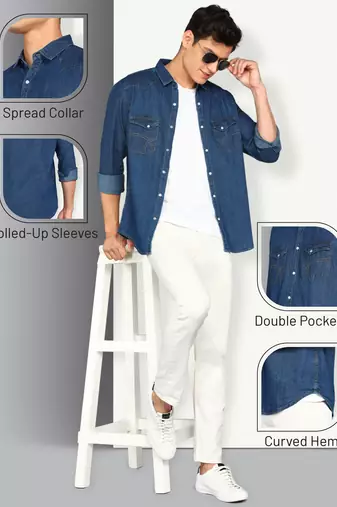 Men's denim casual shirt | double pocket shirt for men