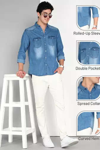 Men's denim casual shirt | double pocket shirt for men