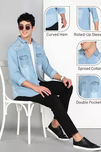 Men's denim casual shirt | double pocket shirt for men