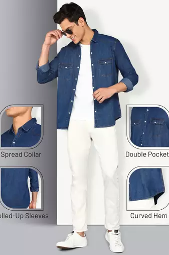 Men's denim casual shirt | double pocket shirt for men
