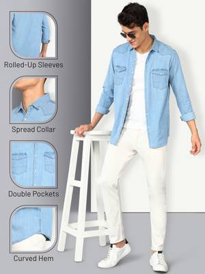 Men's denim casual shirt | double pocket shirt for men 5