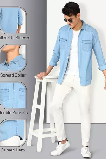 Men's denim casual shirt | double pocket shirt for men