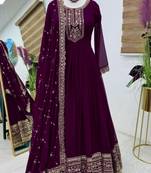 Women Georgette Fabric Embroidery work Flarred Gown and Dupatta
