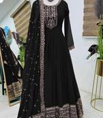 Women Georgette Fabric Embroidery work Flarred Gown and Dupatta