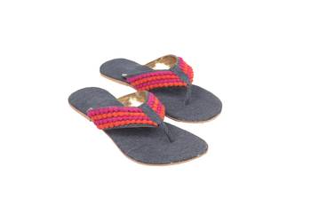 Denim Pompom Flat 1