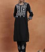 Black chikankari cotton stitched ethnic-suits