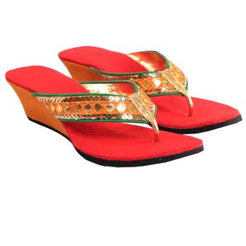 Rich Red & Orange Gotta Patti Work  Wdges 1