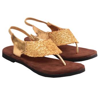Glossy Golden Sequine Brown Sandle 1