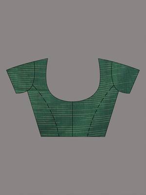 Green cotton handspun soft saree with pompom 5